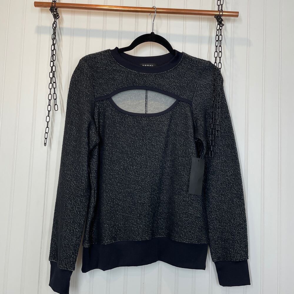 NWT Koral Women’s Black Chest Cut Out Front Pullover Sweatshirt Size M